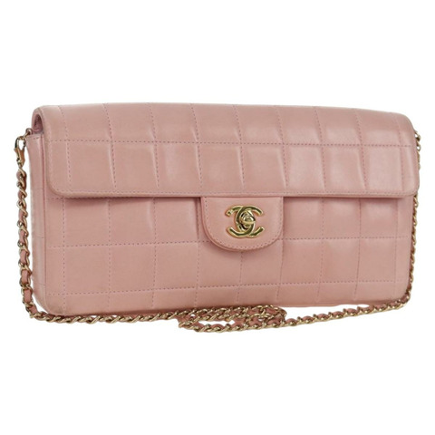 香奈兒 Choco Bar 鏈單肩包 羊皮 粉紅色 金 CC 標誌 正品 YKZ101SAV