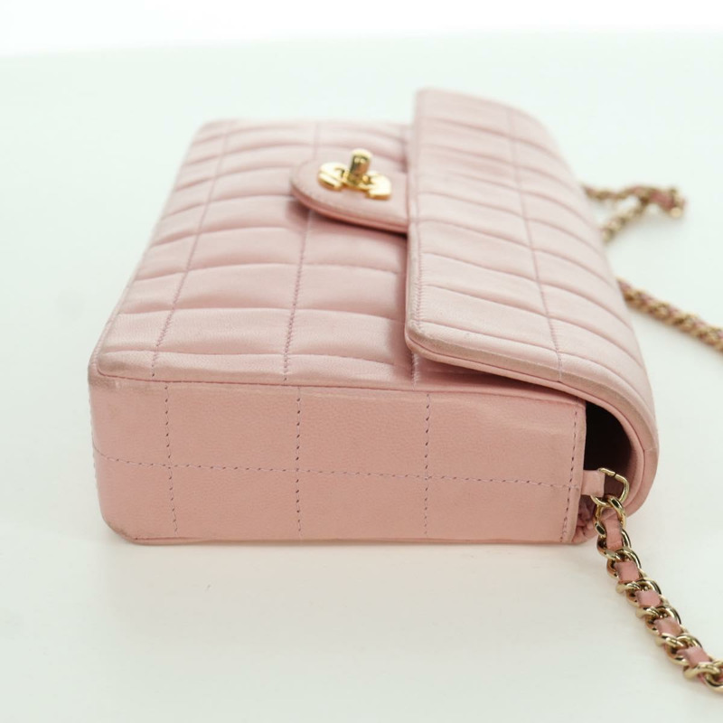 【日本直送】香奈兒 Choco Bar 鏈單肩包 羊皮 粉紅色 金 CC 標誌 正品 YKZ101SAV-3