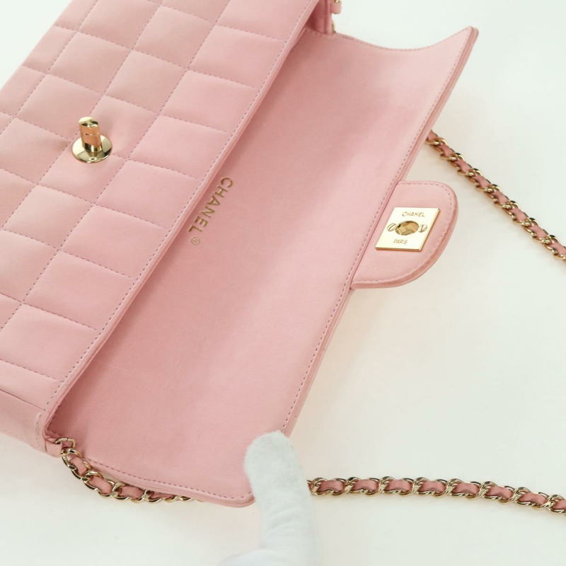 【日本直送】香奈兒 Choco Bar 鏈單肩包 羊皮 粉紅色 金 CC 標誌 正品 YKZ101SAV-18
