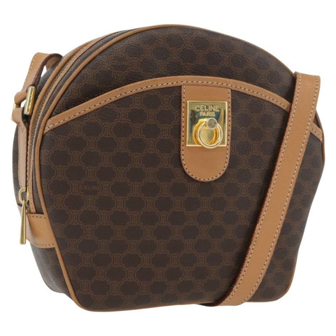 CELINE Macadam帆布肩背包 PVC皮革 棕色 金色 正品 am11126A
