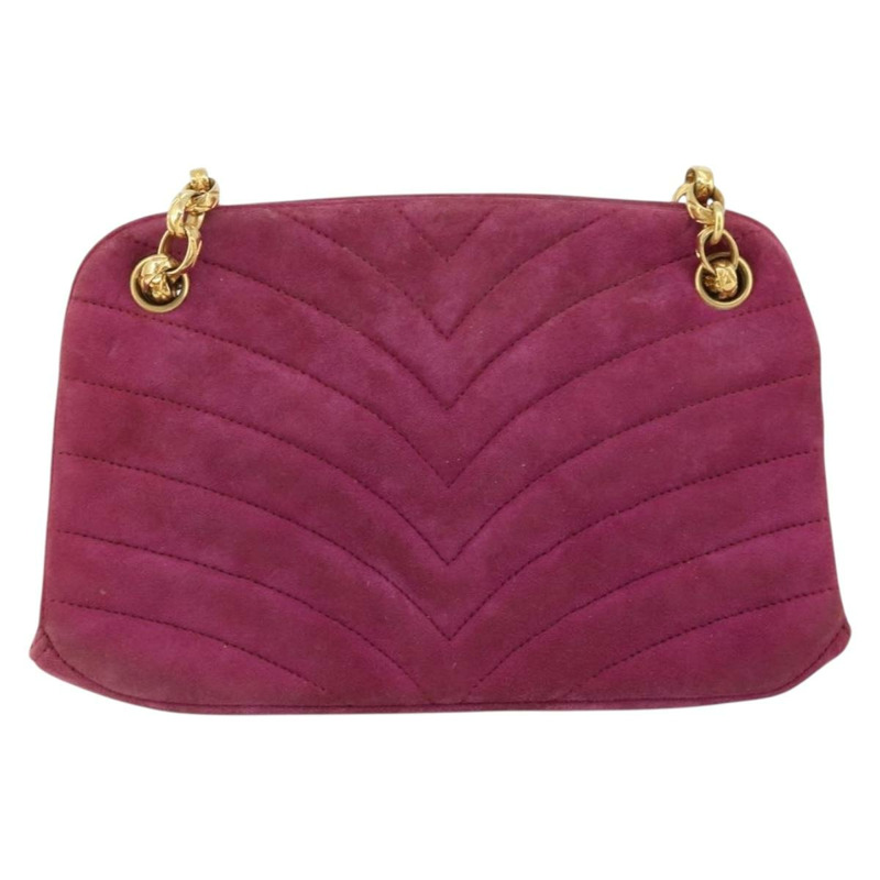 【日本直送】香奈兒鏈條肩背包，紫色麂皮，金色雙C標誌，正品 AMZ166A-1