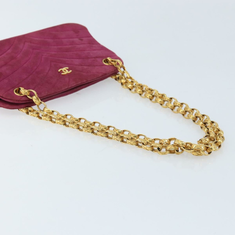 【日本直送】香奈兒鏈條肩背包，紫色麂皮，金色雙C標誌，正品 AMZ166A-6