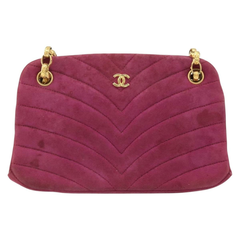 【日本直送】香奈兒鏈條肩背包，紫色麂皮，金色雙C標誌，正品 AMZ166A-12