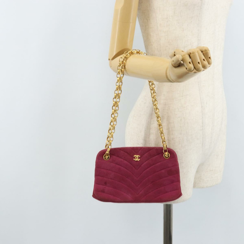 【日本直送】香奈兒鏈條肩背包，紫色麂皮，金色雙C標誌，正品 AMZ166A-24