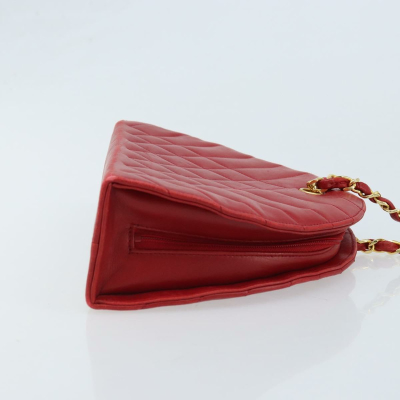 【日本直送】香奈兒 (CHANEL) 絎縫鏈條單肩包，羊皮材質，紅色金色雙C標誌，正品 AMZ168A-2