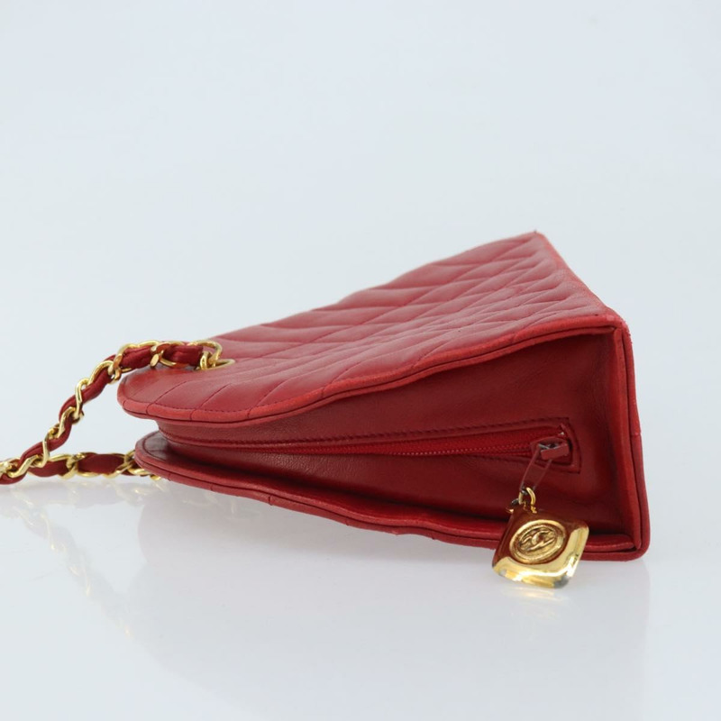 【日本直送】香奈兒 (CHANEL) 絎縫鏈條單肩包，羊皮材質，紅色金色雙C標誌，正品 AMZ168A-3