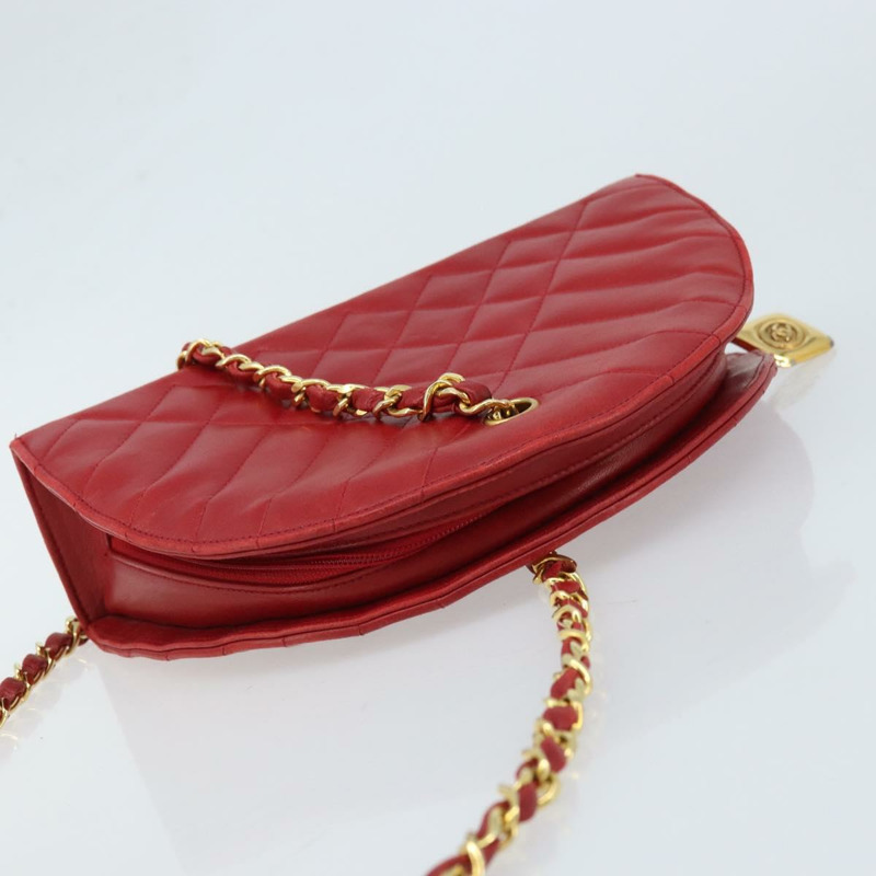 【日本直送】香奈兒 (CHANEL) 絎縫鏈條單肩包，羊皮材質，紅色金色雙C標誌，正品 AMZ168A-5