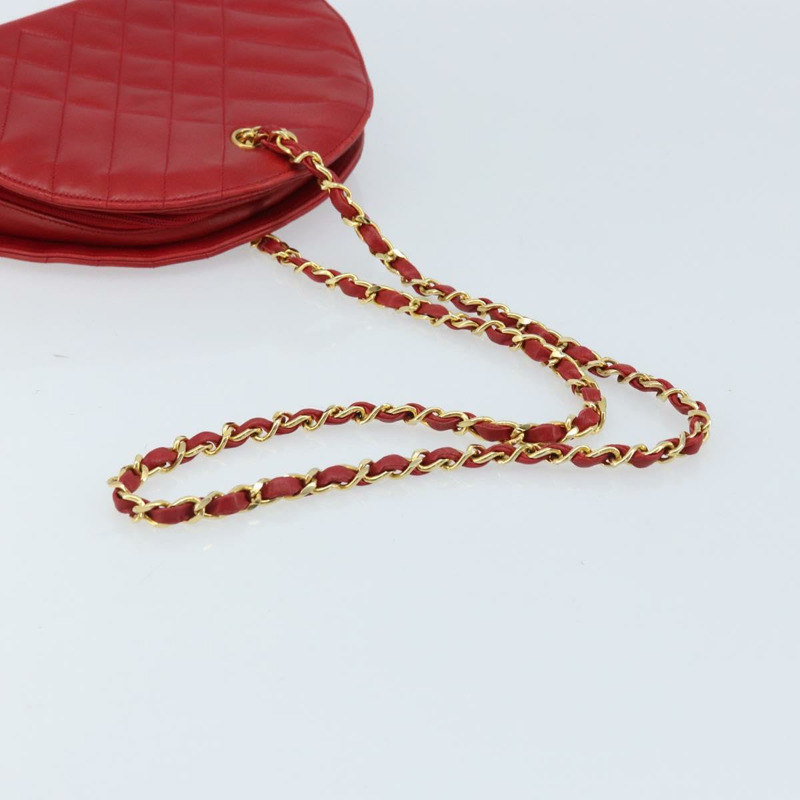 【日本直送】香奈兒 (CHANEL) 絎縫鏈條單肩包，羊皮材質，紅色金色雙C標誌，正品 AMZ168A-6