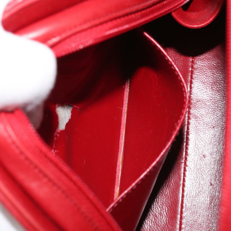 【日本直送】香奈兒 (CHANEL) 絎縫鏈條單肩包，羊皮材質，紅色金色雙C標誌，正品 AMZ168A-21