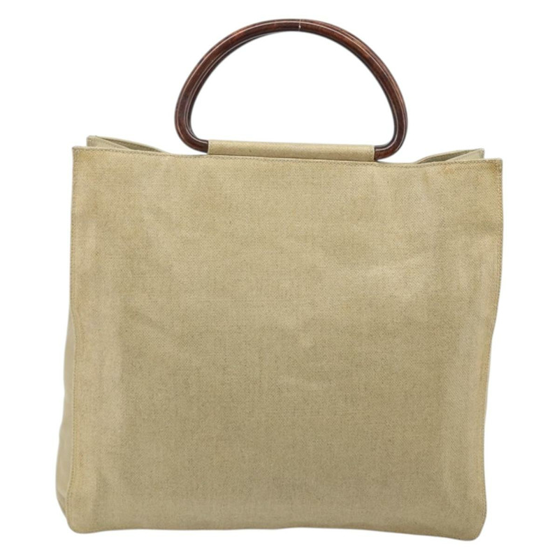 【日本直送】香奈兒 COCO 標誌木柄手袋帆布米色金色 CC 正品 AMZ163A-1