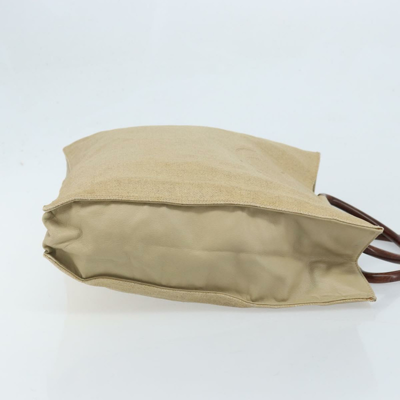 【日本直送】香奈兒 COCO 標誌木柄手袋帆布米色金色 CC 正品 AMZ163A-2