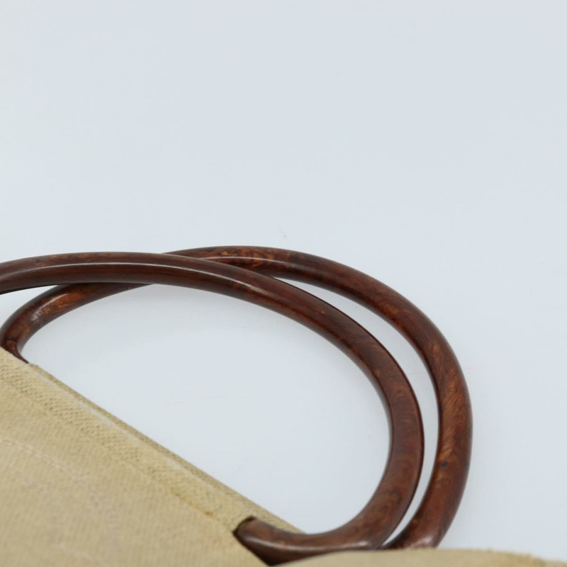 【日本直送】香奈兒 COCO 標誌木柄手袋帆布米色金色 CC 正品 AMZ163A-7