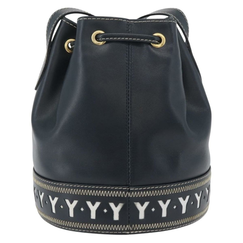 【日本直送】SAINT LAURENT 手提包 單肩包 皮革 海軍藍 白色 金色 正品 am11069A-1