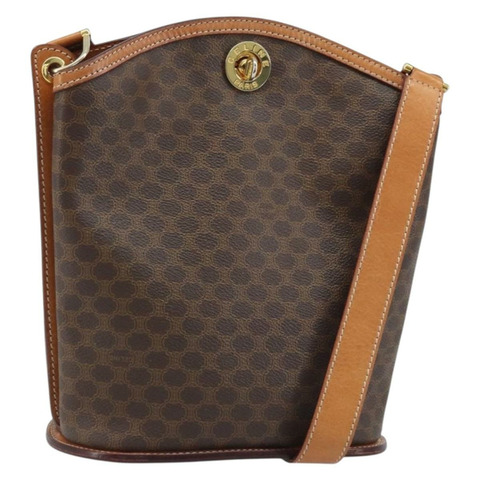 CELINE Macadam帆布肩背包 PVC皮革 棕色金色 正品 AMZ526A