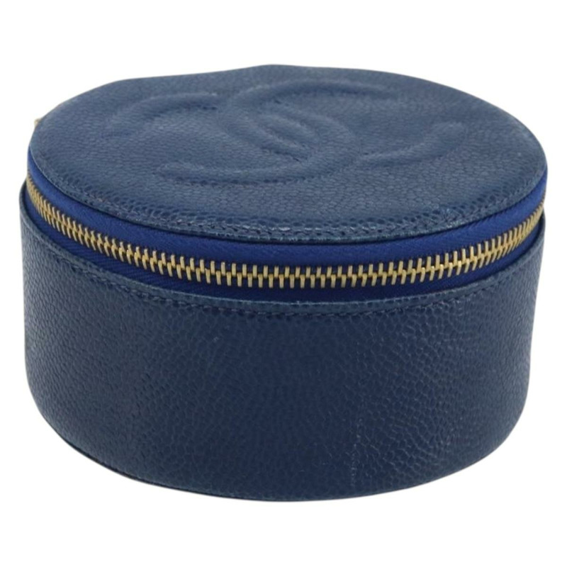 【日本直送】香奈兒魚子醬紋化妝包 海軍藍 金色 CC 標誌 YKZ201A-0