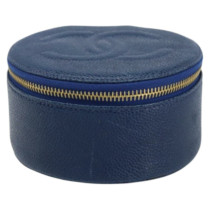 【日本直送】香奈兒魚子醬紋化妝包 海軍藍 金色 CC 標誌 YKZ201A-12