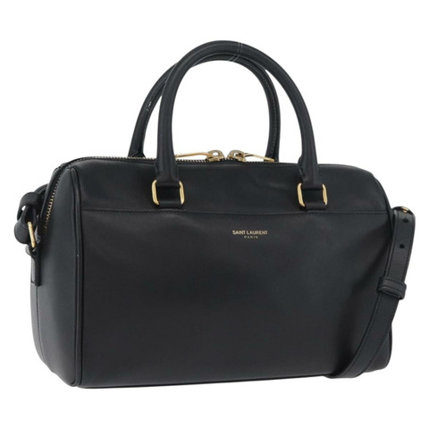SAINT LAURENT 嬰兒旅行手提包 皮革 兩用 黑色 金色 330958 正品 hk3593A