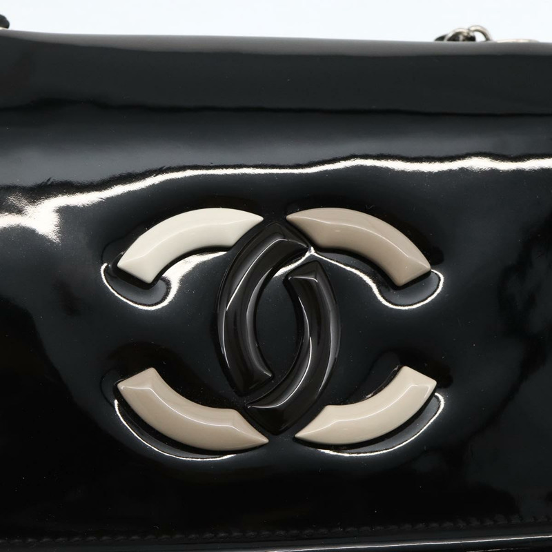 【日本直送】香奈兒唇膏線鏈條包，漆皮材質，黑色銀色雙C標誌，正品 ka3406SAV-17