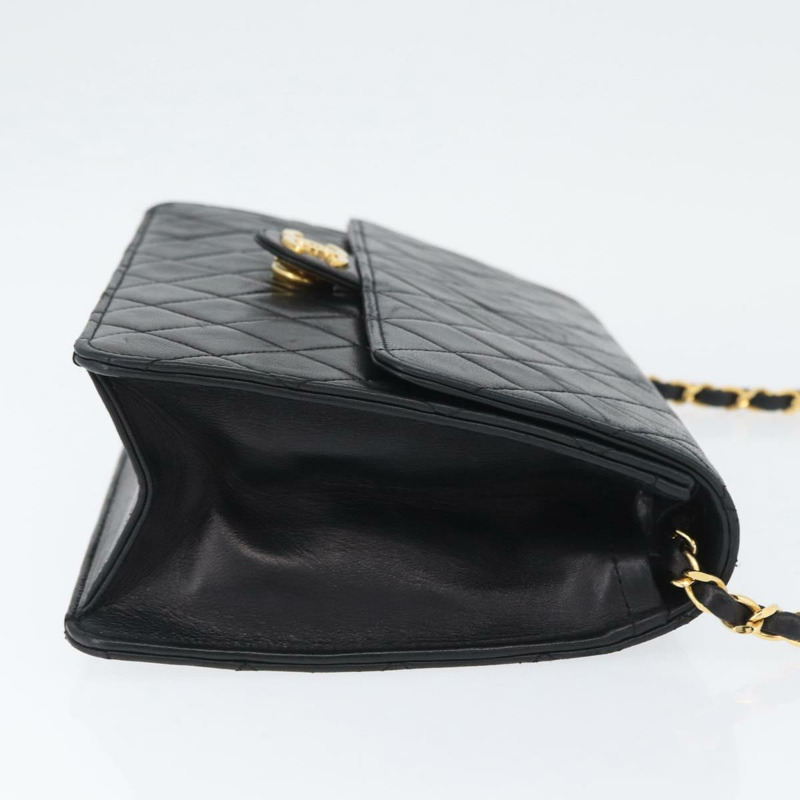 【日本直送】香奈兒鏈絎縫單肩包，羊皮材質，黑色，金色雙C標誌，正品 ka3415SAV-2