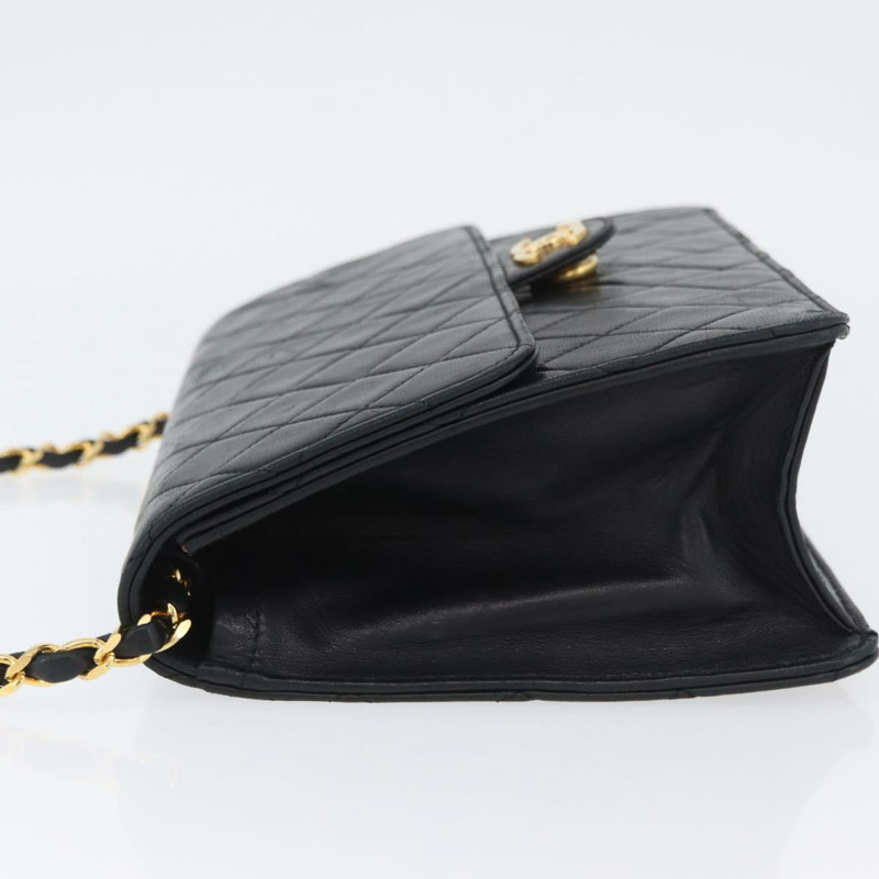 【日本直送】香奈兒鏈絎縫單肩包，羊皮材質，黑色，金色雙C標誌，正品 ka3415SAV-3