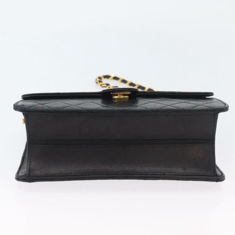 【日本直送】香奈兒鏈絎縫單肩包，羊皮材質，黑色，金色雙C標誌，正品 ka3415SAV-4