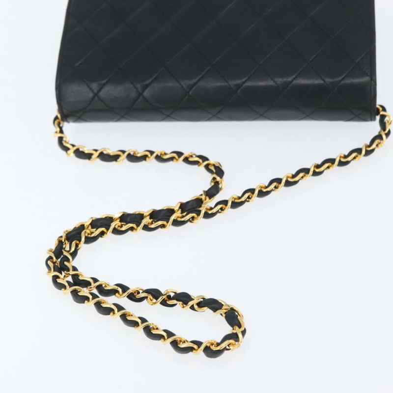 【日本直送】香奈兒鏈絎縫單肩包，羊皮材質，黑色，金色雙C標誌，正品 ka3415SAV-6