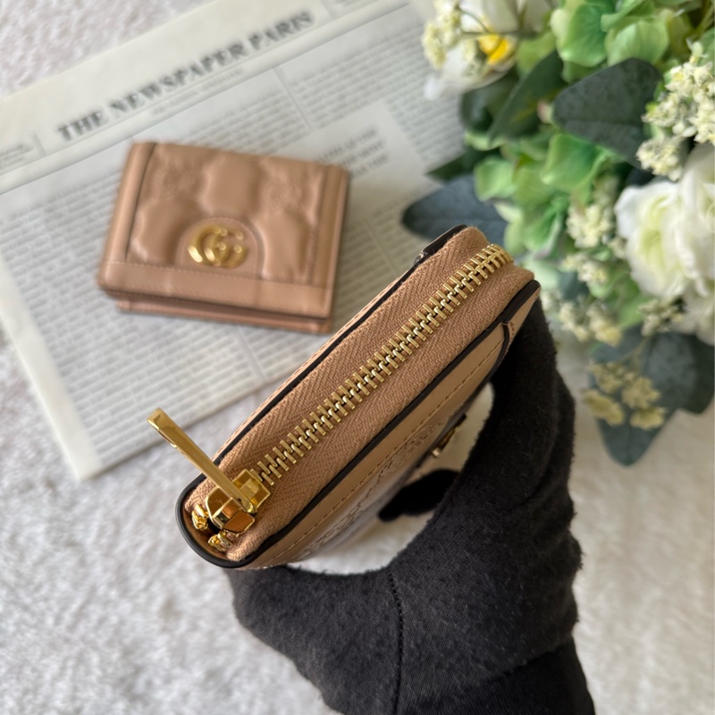 GG Logo 縫線設計ㄇ形拉鍊長夾(裸粉色)-2