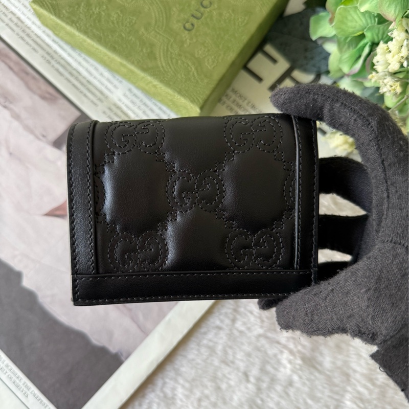 GG Logo 縫線設計二折卡片小短夾(黑色)-3