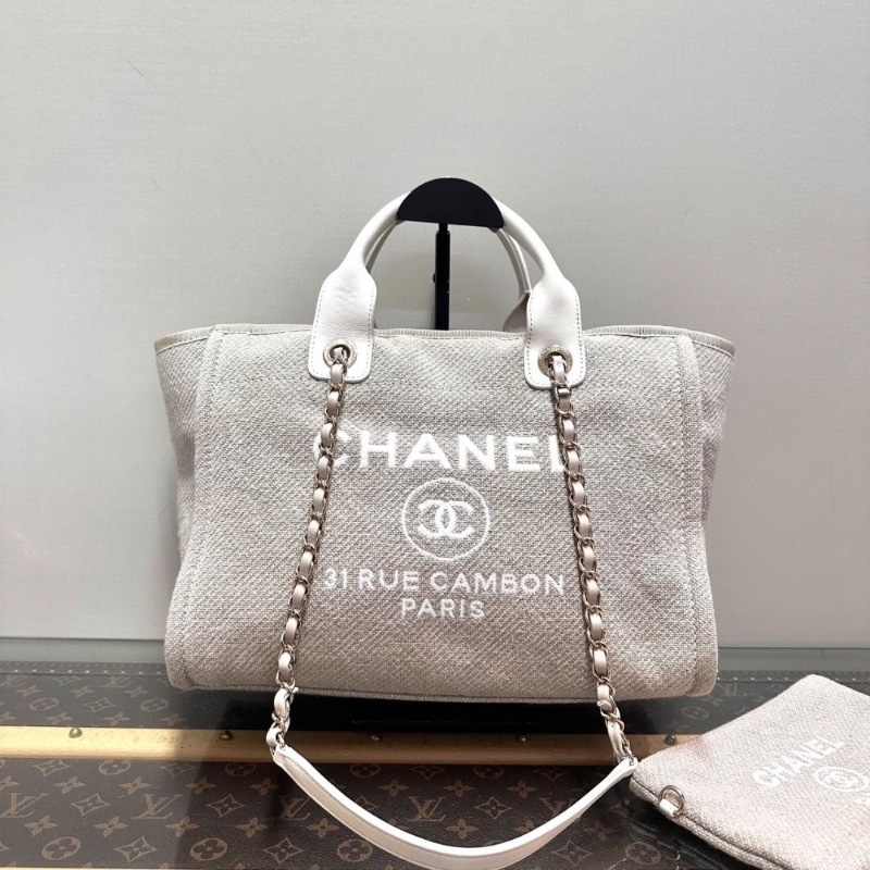 CHANEL 灰色金扣小號子母 手提肩背沙灘包32*25*12  95新  塵袋-2
