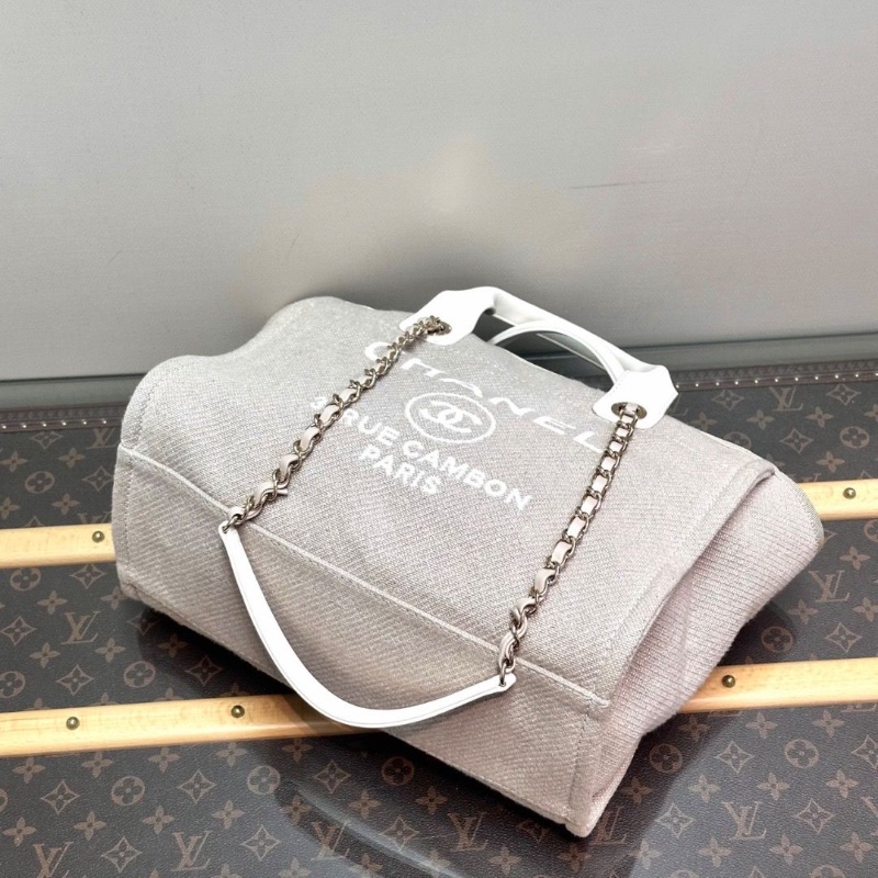 CHANEL 灰色金扣小號子母 手提肩背沙灘包32*25*12  95新  塵袋-3