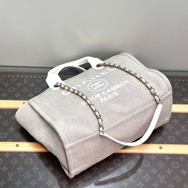 CHANEL 灰色金扣小號子母 手提肩背沙灘包32*25*12  95新  塵袋-5
