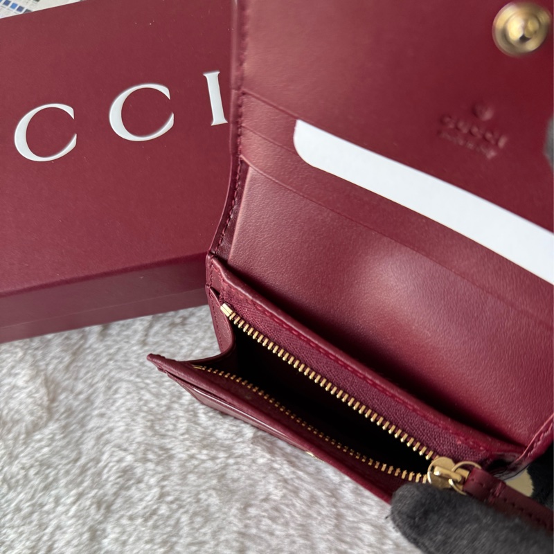 GG 貓頭鷹圖案塗層帆布釦式二折短夾(酒紅色)-8