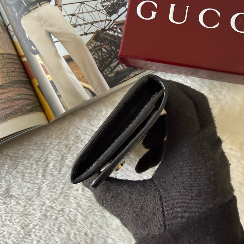 金字Logo 皮革釦式翻蓋卡片夾/名片夾(黑色)-2