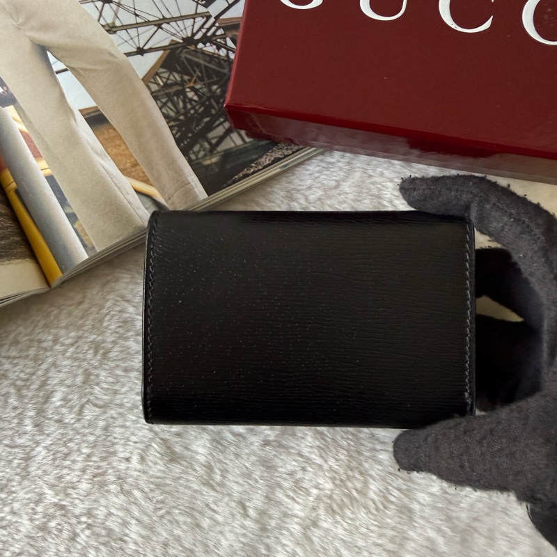 金字Logo 皮革釦式翻蓋卡片夾/名片夾(黑色)-3