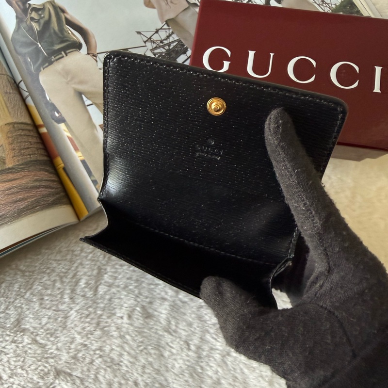 金字Logo 皮革釦式翻蓋卡片夾/名片夾(黑色)-7