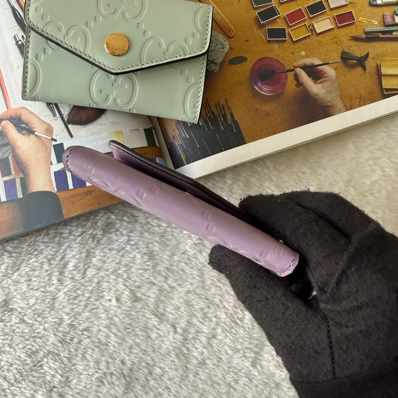 GG Logo 壓紋牛皮釦式卡片夾/名片夾(淺紫色)-5