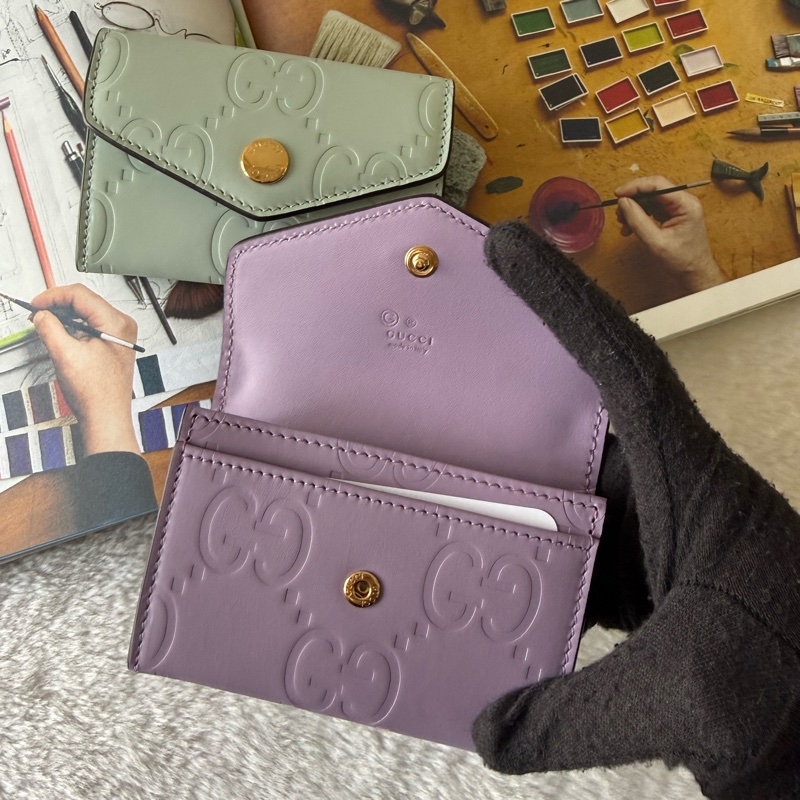 GG Logo 壓紋牛皮釦式卡片夾/名片夾(淺紫色)-6