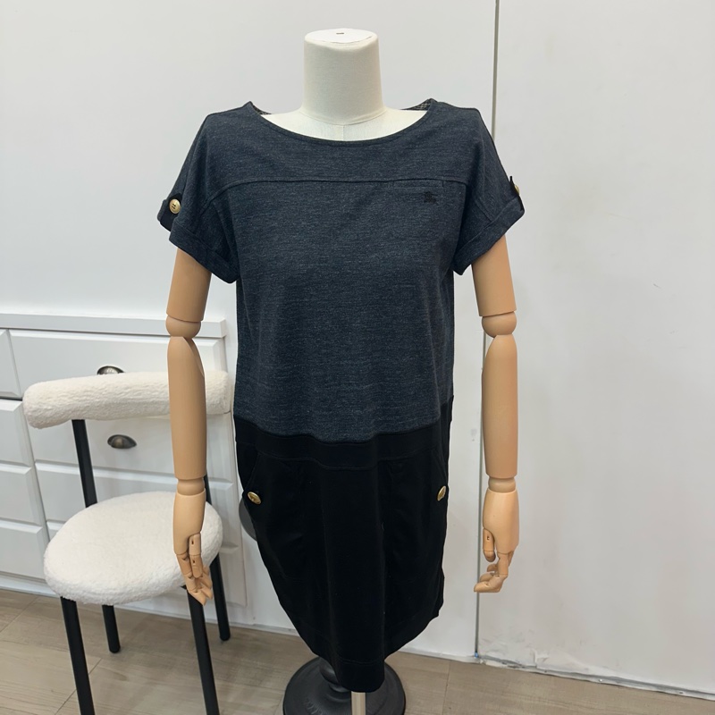 Burberry 巴寶莉 拼接黑灰連身裙 藍標 中古 二手 vintage-3
