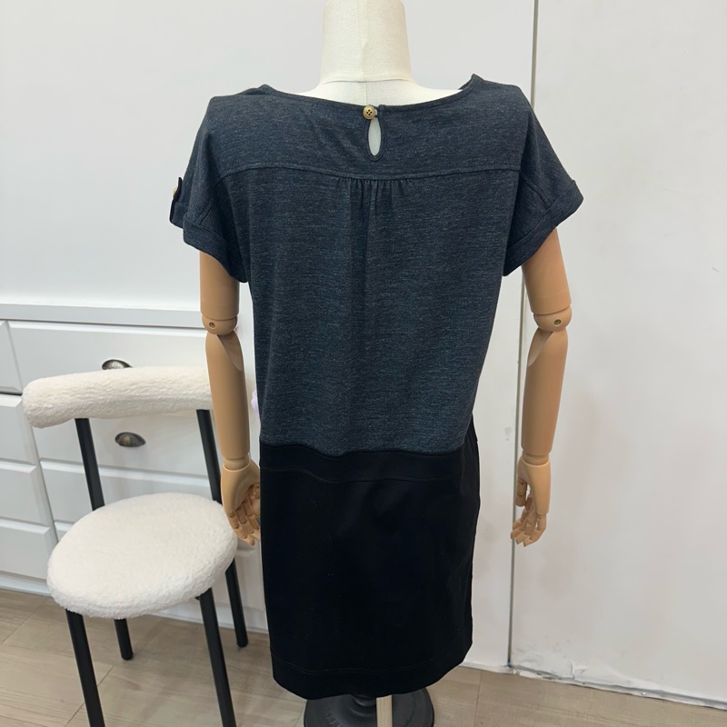 Burberry 巴寶莉 拼接黑灰連身裙 藍標 中古 二手 vintage-4