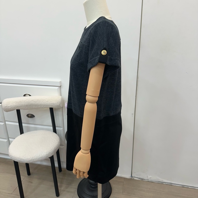 Burberry 巴寶莉 拼接黑灰連身裙 藍標 中古 二手 vintage-5