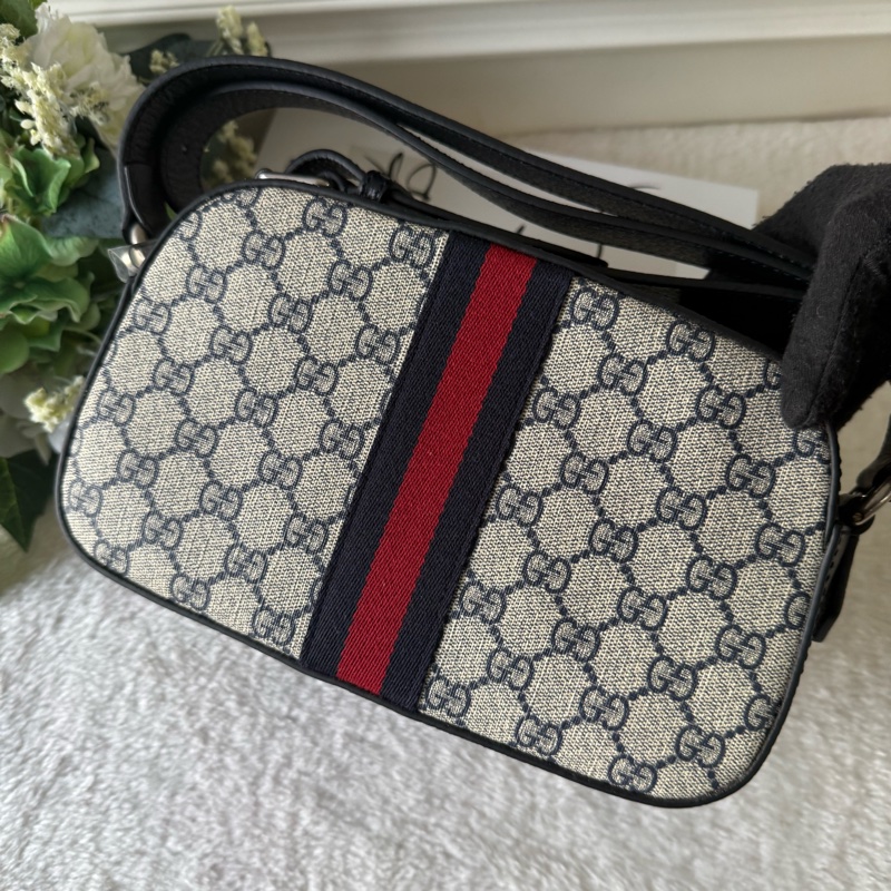 Ophidia GG Supreme 帆布藍紅織帶相機包(米色/黑藍色)-3