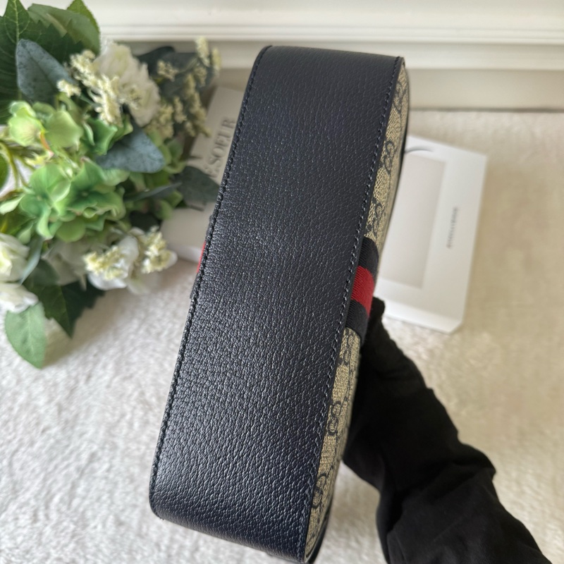 Ophidia GG Supreme 帆布藍紅織帶相機包(米色/黑藍色)-5