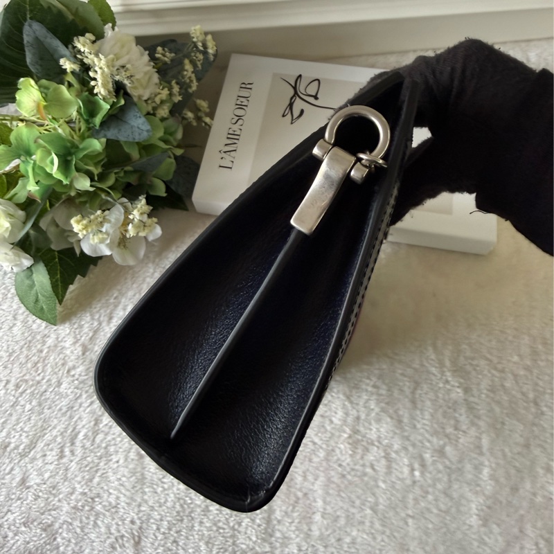 Ophidia GG綠紅綠皮革飾邊鏈包(黑藍色)-2