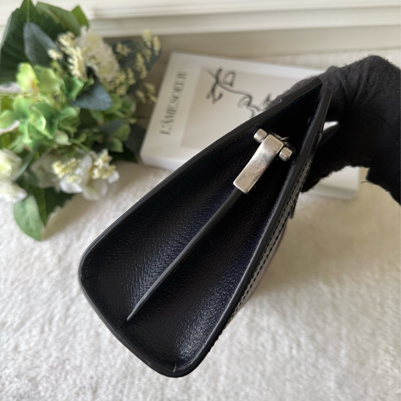 Ophidia GG綠紅綠皮革飾邊鏈包(黑藍色)-4