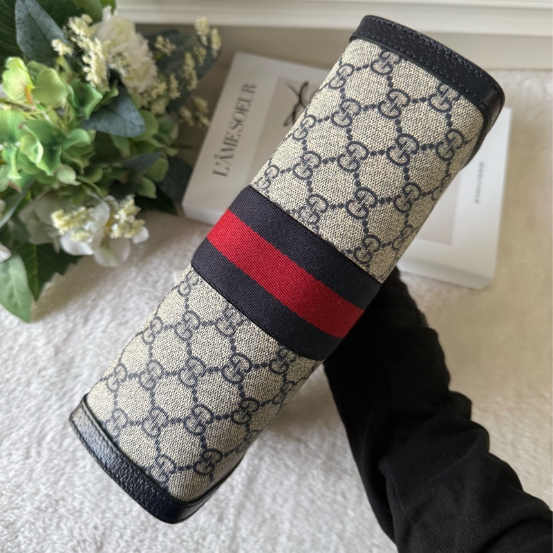 Ophidia GG綠紅綠皮革飾邊鏈包(黑藍色)-5