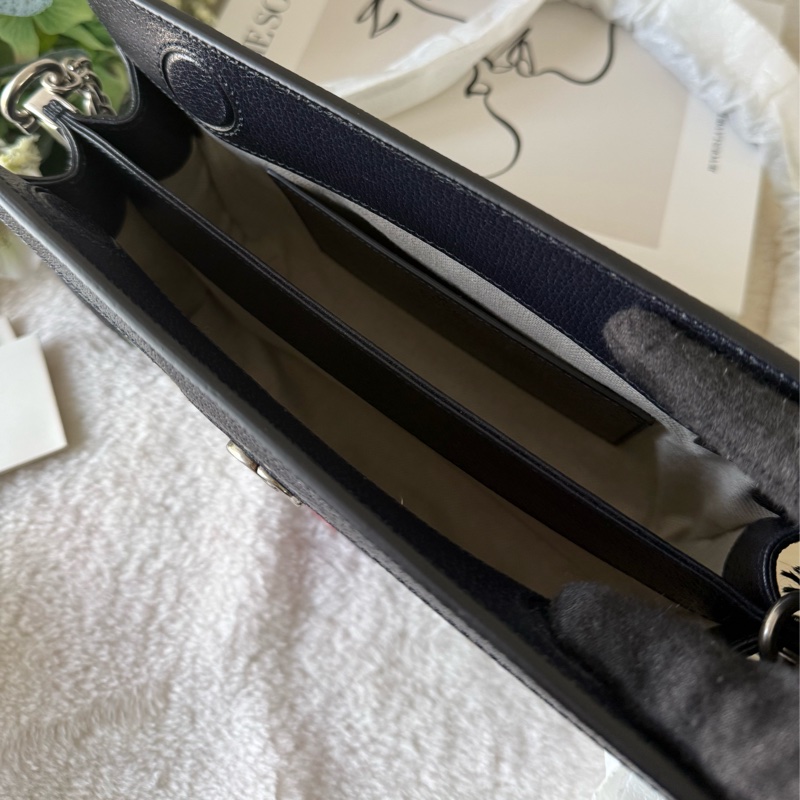 Ophidia GG綠紅綠皮革飾邊鏈包(黑藍色)-6