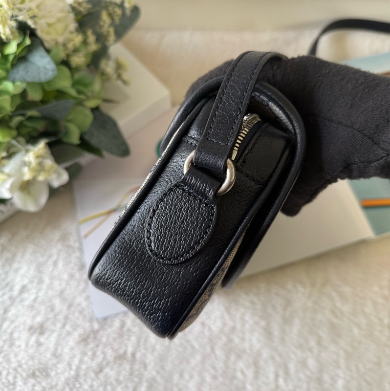 Ophidia GG 綠紅織帶迷你翻蓋斜背包(米色/烏木色)-2