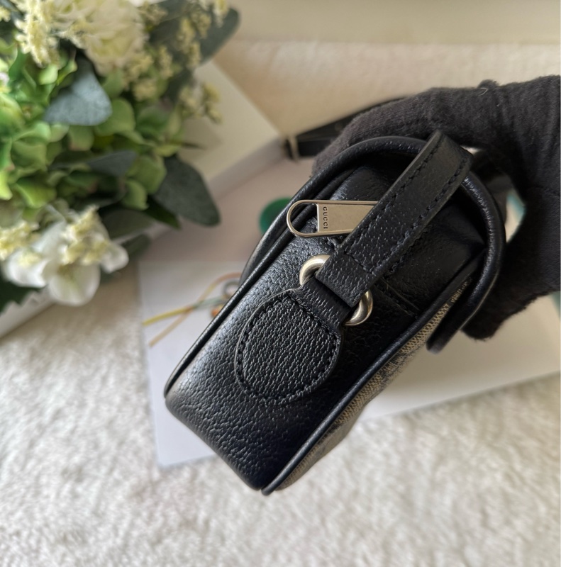 Ophidia GG 綠紅織帶迷你翻蓋斜背包(米色/烏木色)-4