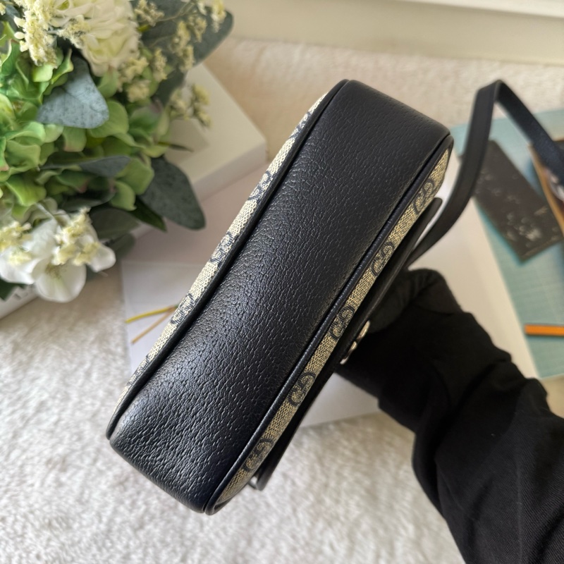 Ophidia GG 綠紅織帶迷你翻蓋斜背包(米色/烏木色)-5