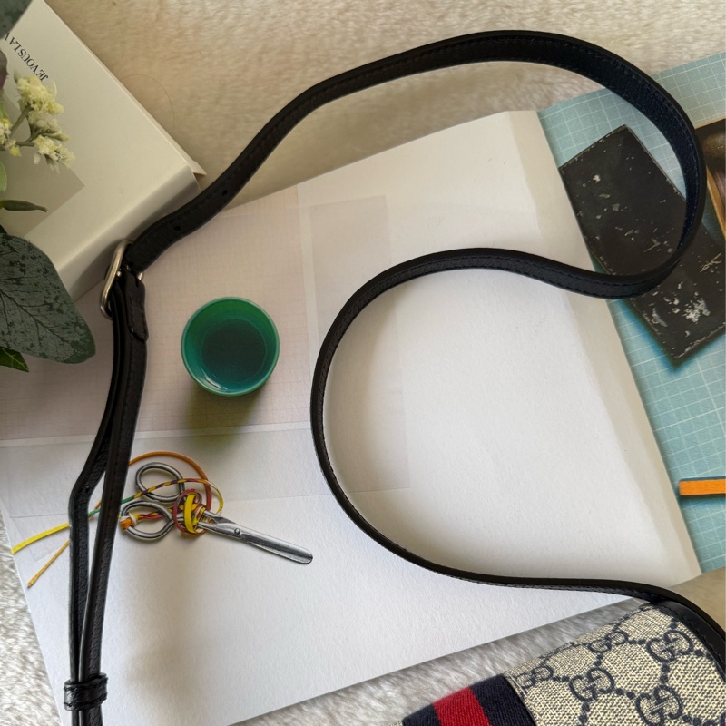 Ophidia GG 綠紅織帶迷你翻蓋斜背包(米色/烏木色)-9